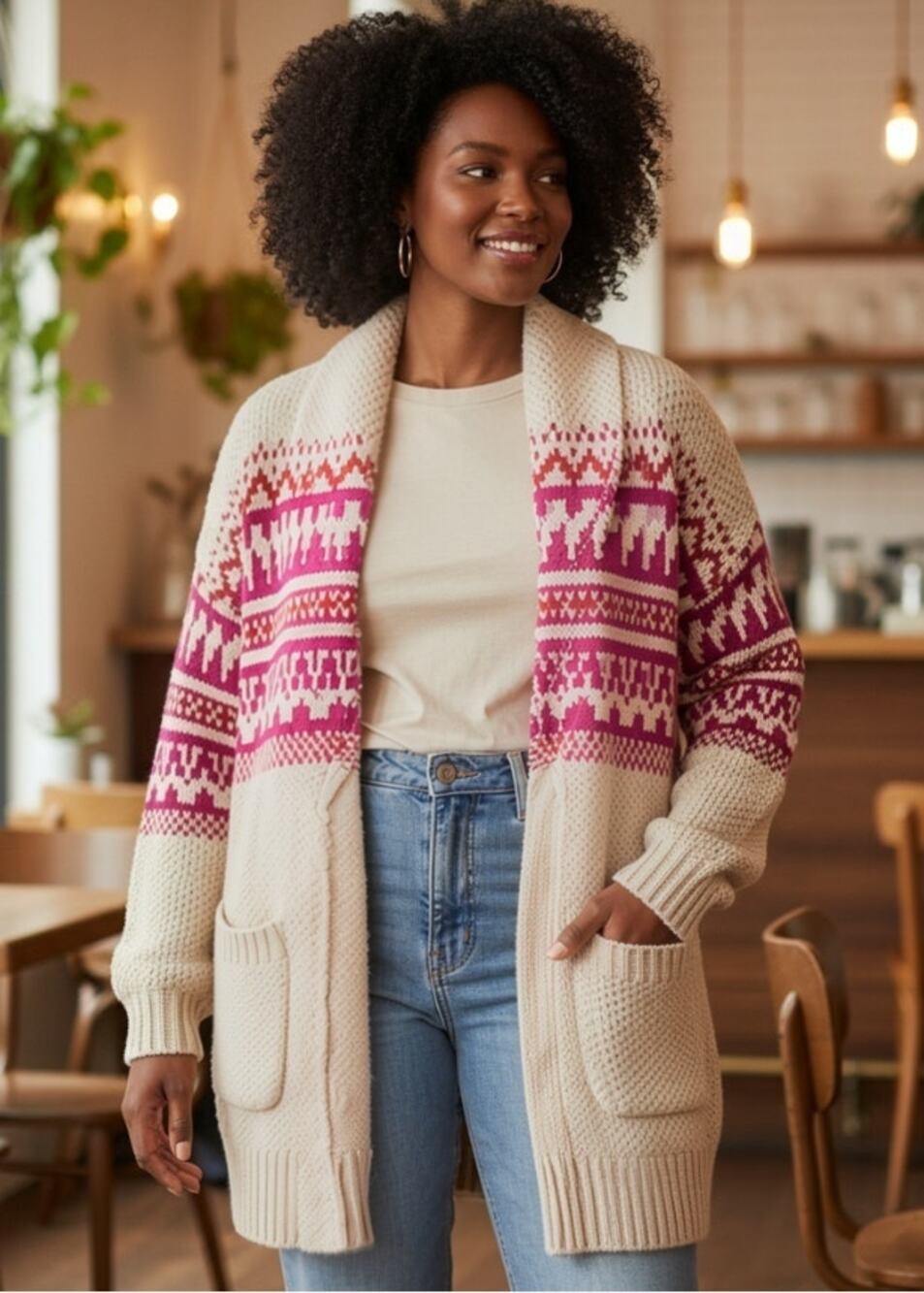 LANE BRYANT WMNS PLUS SIZE 22/24 SHAWL COLLAR OPEN KNIT CARDIGAN BEIGE PINK RED